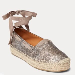 Ralph Lauren Purple Label Barra Metallic Ankle Tie Deerskin Espadrilles